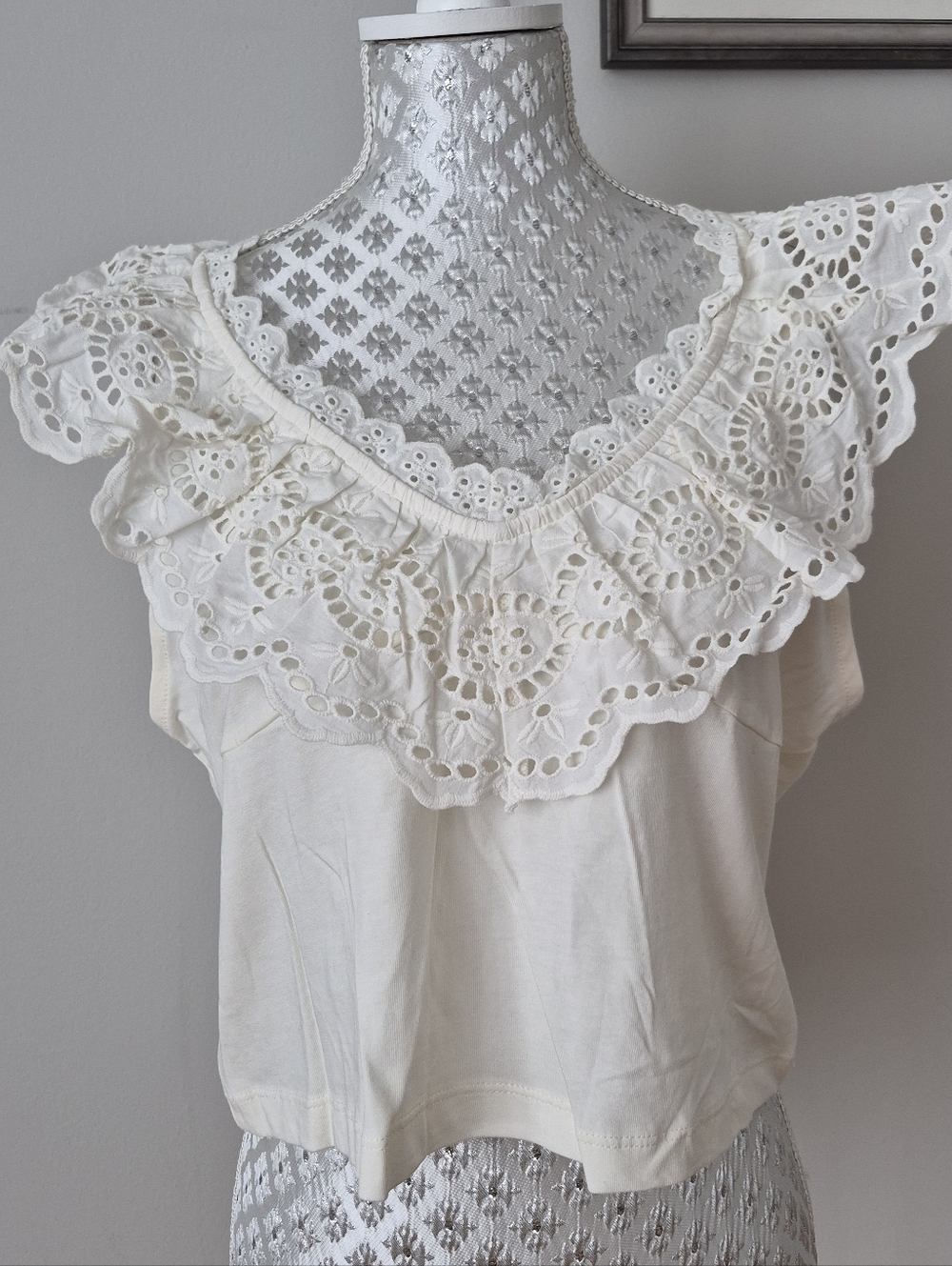 Primark Cream Eyelet Ruffle Tank Top